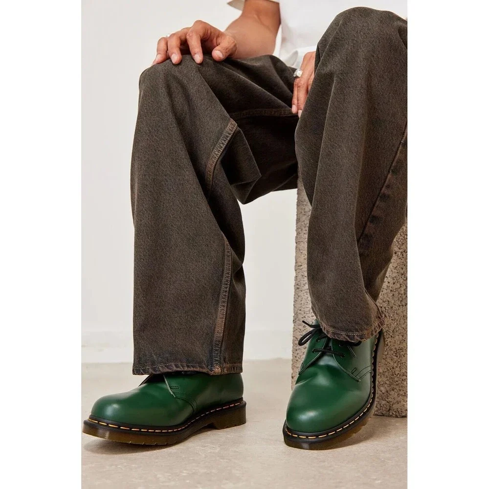 Dr. Martens Men’s Green Leather 3-Eye Derby with Brown Sole